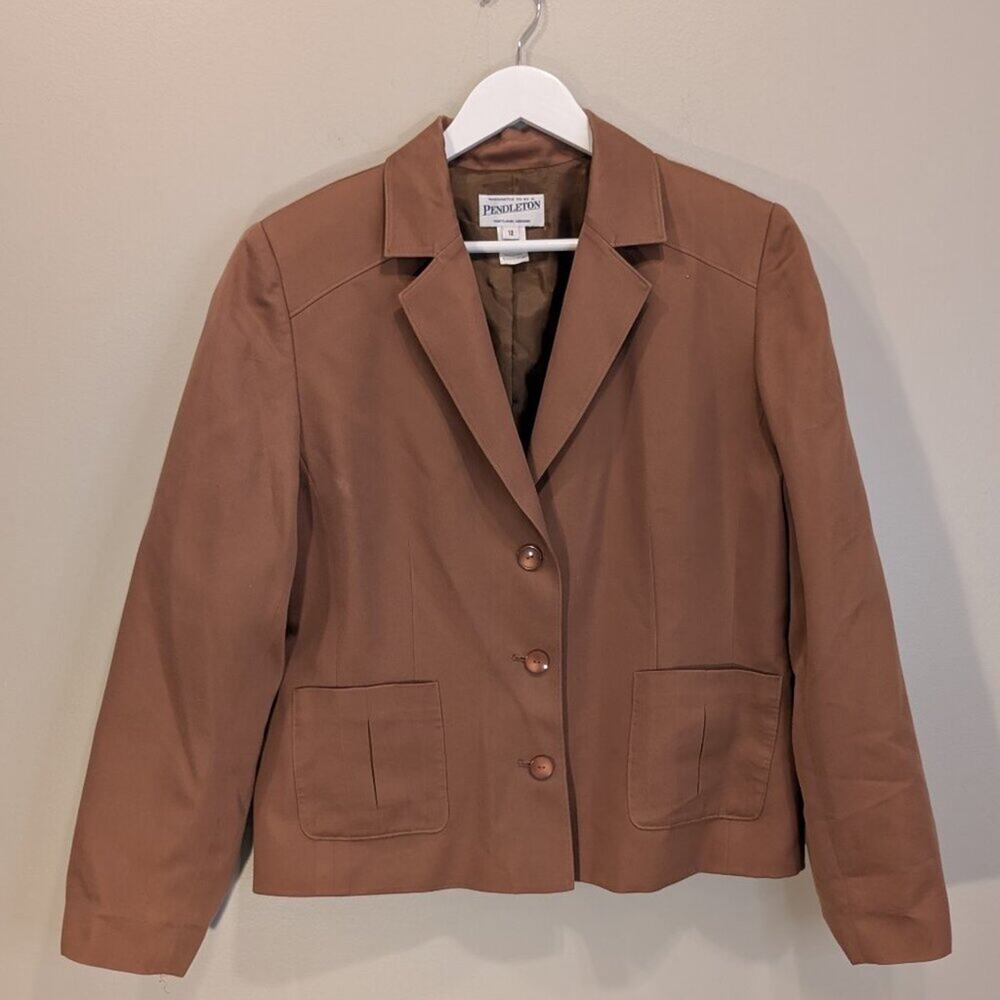 Pendleton Blazer Vintage Brown Silk Cotton Blend Academia Grandpacore - Size 12